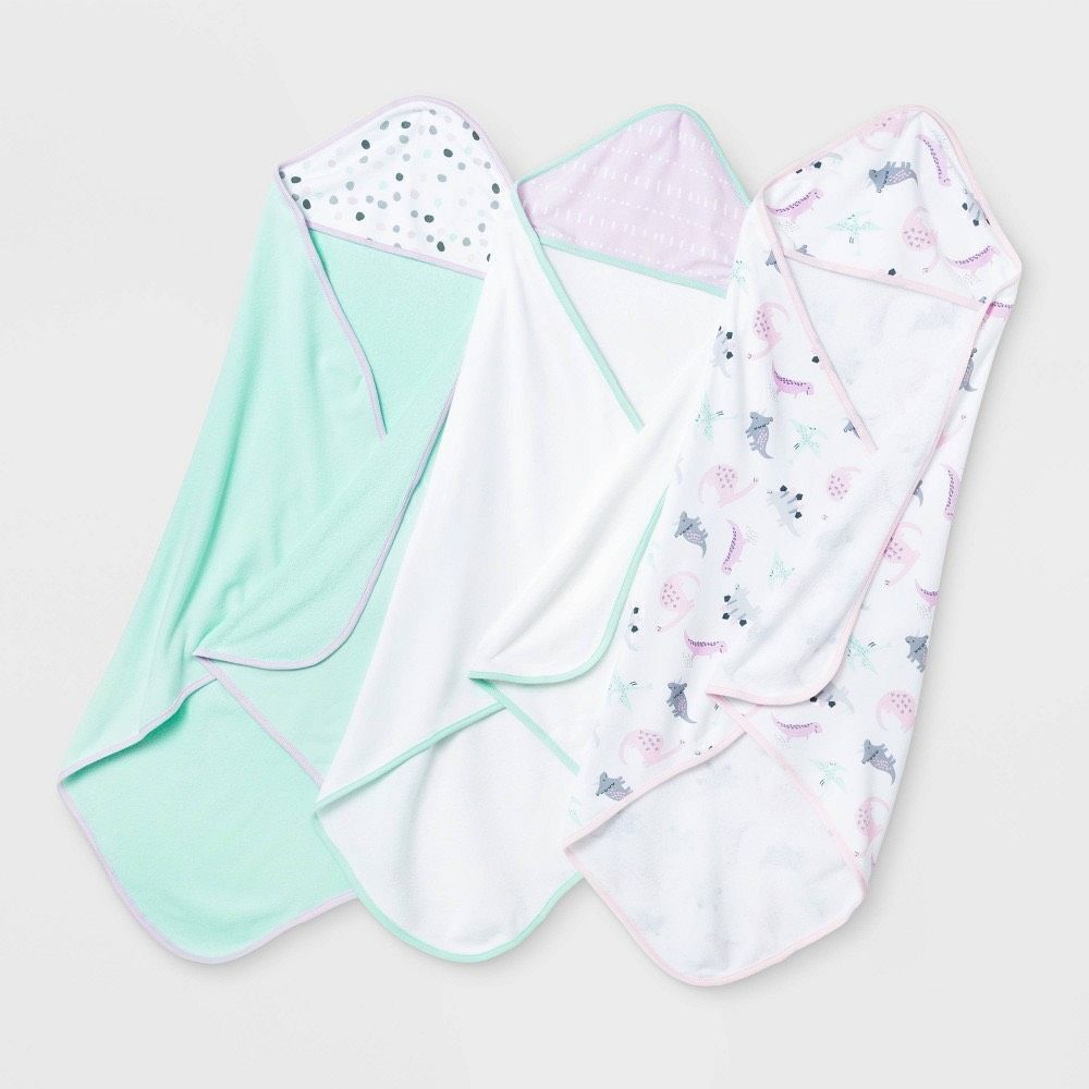 Baby Girls 3pk Dino Hooded Bath Towel Set New
